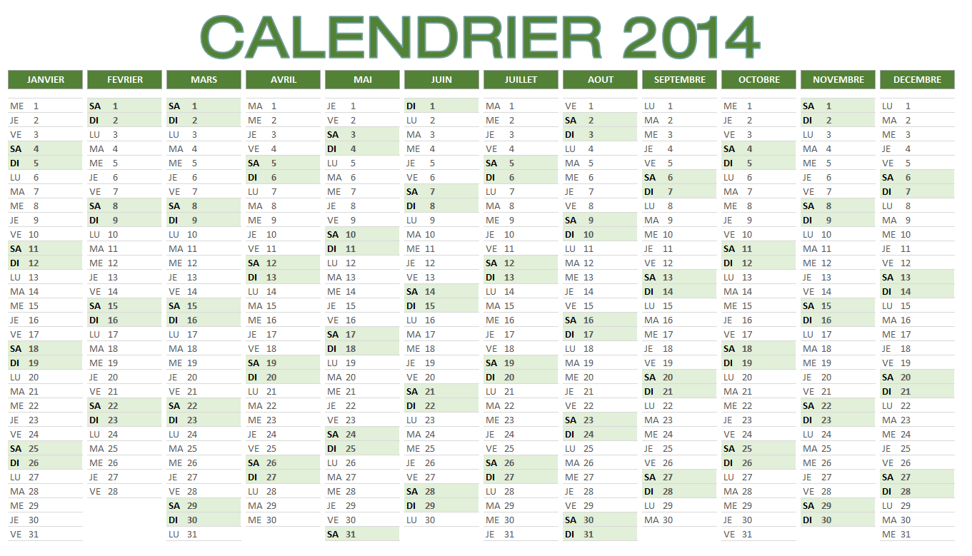Calendrier 2014